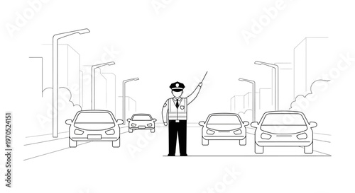 Man directing traffic on a road.