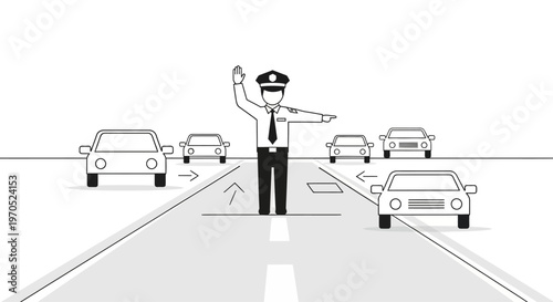 Traffic Controller Directing Vehicles Safely.
