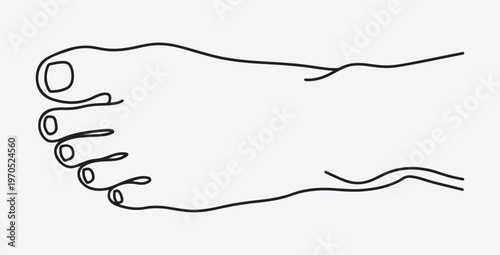 Minimalist Human Foot Continuous Line Art Drawing, Anatomical Outline of Bare Feet with Toes for Podiatry and Spa Design