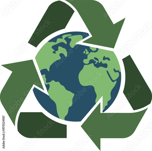 Recycling symbol encompassing planet Earth, representing global environmental conservation and sustainability efforts