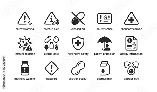 Allergy warning and safety icons for healthcare protection