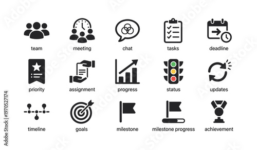 Icons illustrating teamwork and project management symbols
