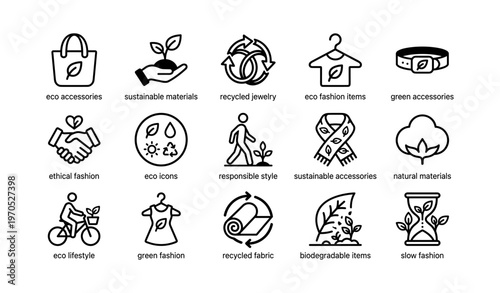 Eco-friendly fashion icons highlighting sustainable style and accessories