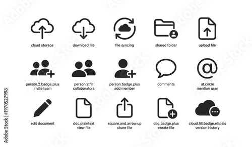 File management and collaboration icons for cloud storage and sharing