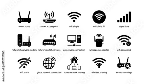 Set of wifi and network icons for wireless connectivity