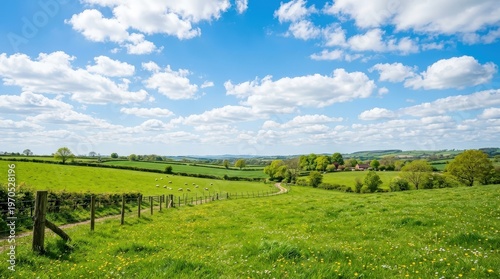 Green grassy rural landscape scene.