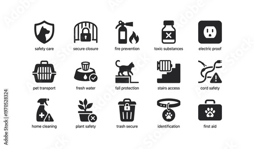 Safety icons for home and pet care: prevention, protection, and security essentials