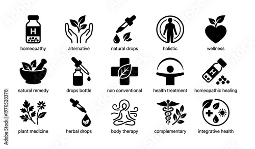 Icons representing alternative medicine and holistic health practices