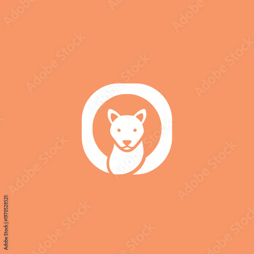 Minimalist White Dog Head Inside Circle Logo Design.