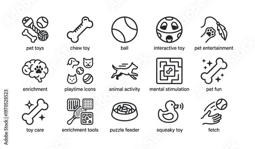 Pet enrichment icons for playtime and mental stimulation