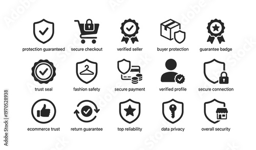 Ecommerce security and guarantee icons for online shopping