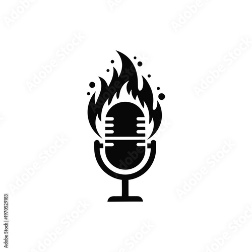 A microphone is engulfed in flames with sparks flying around it.
