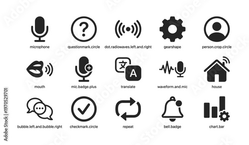 Set of 16 simple communication and device icons in black and white