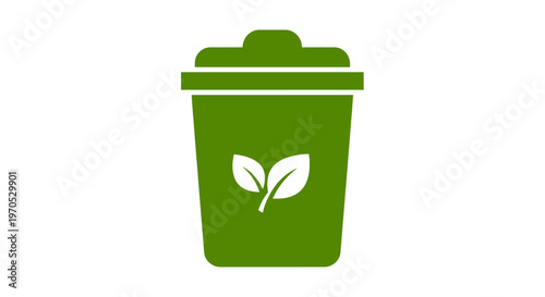 Green Recycling Bin With Leaf Logo.