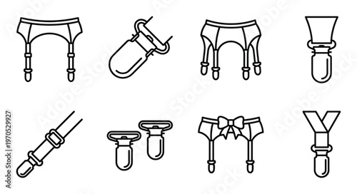 Garter belt and stocking fastener icons showing different vintage lingerie hardware and classic straps