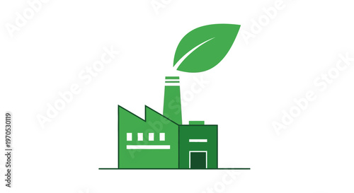 Green factory industrial building icon.
