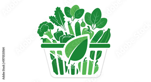 Green leafy vegetable basket icon graphic.
