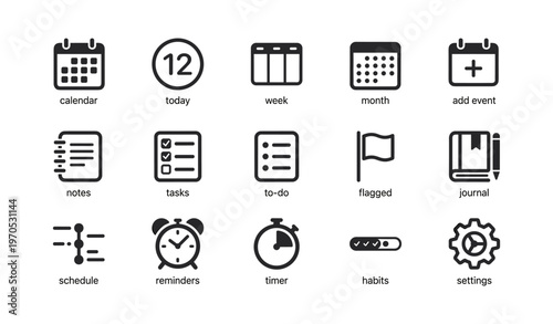 Calendar and task management icons for productivity apps
