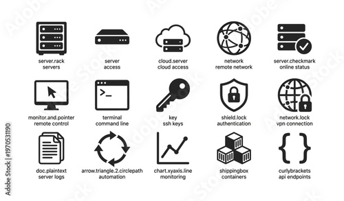 Icons of server management and network security
