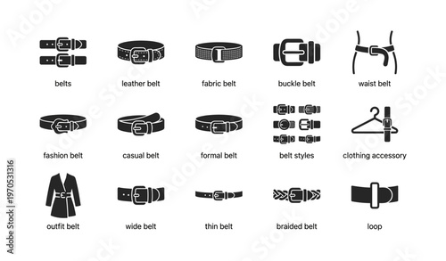 Variety of belt styles and types for clothing and fashion accessories