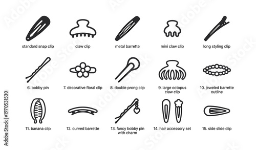 Variety of hair clips and barrettes for styling and accessories