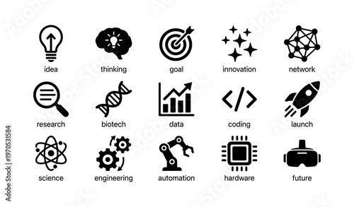Set of icons representing innovation and technology concepts