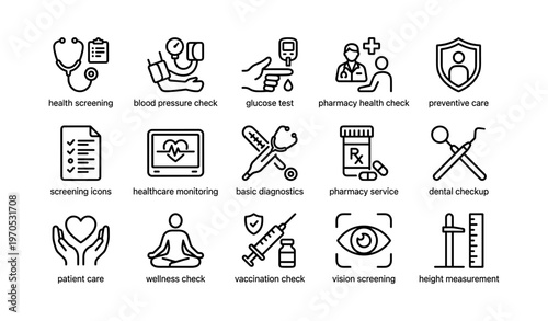 Healthcare and medical icons: screening, testing, and preventive care