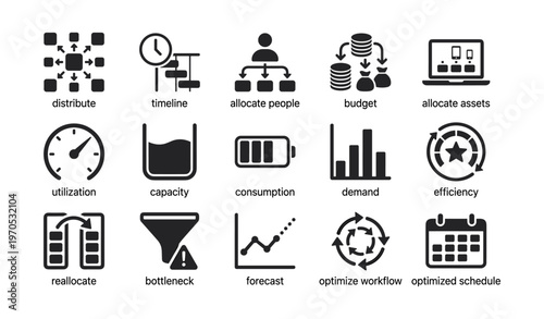 Business process icons for management efficiency and optimization
