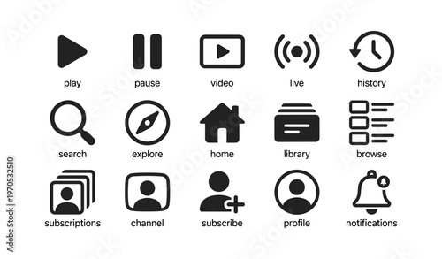 Set of user interface icons for media and navigation