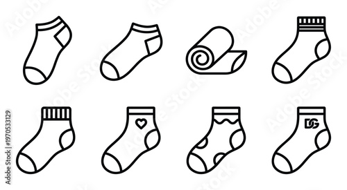 Short ankle sock icons featuring various decorative elements like hearts and patterns for modern look