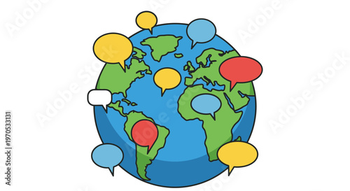 Global communication and connection illustrated by a world globe with speech bubbles