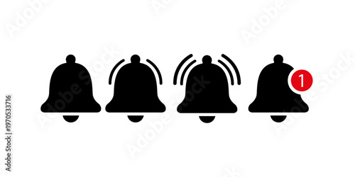 Modern notification bell icons set for social media apps attention alert symbols isolated on transparent background mobile interface reminder communication concept design elements