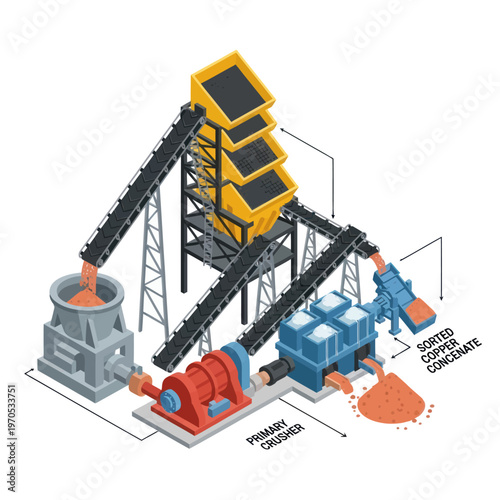 Isometric Illustration of a Copper Mining and Processing Plant.