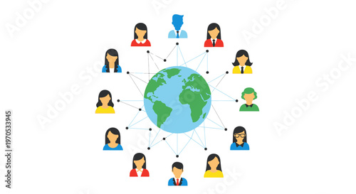 Global Digital Network Connecting Diverse People Worldwide Illustrates International Communication and Collaboration