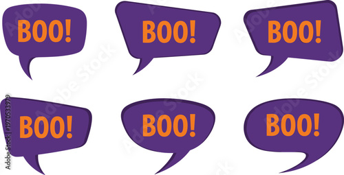 BOO! Speech Bubbles Set, Halloween Themed Speech Bubbles with Scary Text for Fun and Spooky Concepts