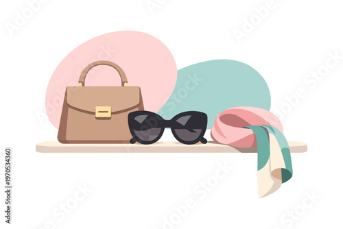 Stylish Women Accessories Set with Handbag Sunglasses and Scarf