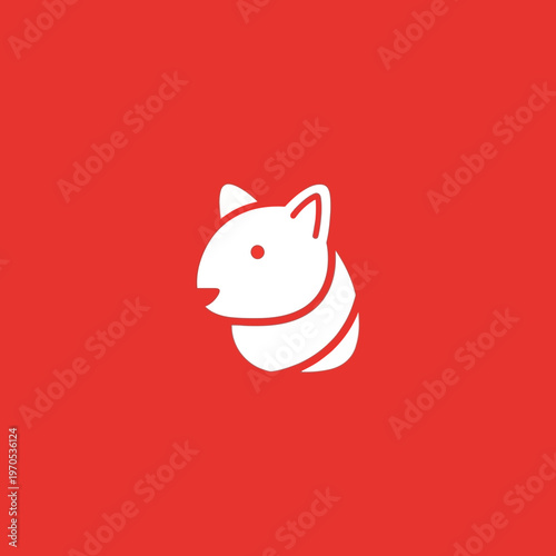 Cute white hamster icon on red background vector illustration.