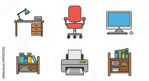 Office furniture and equipment collection.