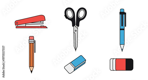 School supplies on white background.