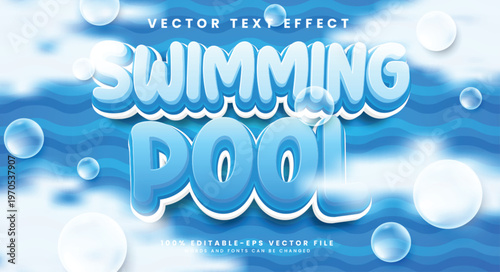 Swimming pool editable vector text effect with blue water concept.