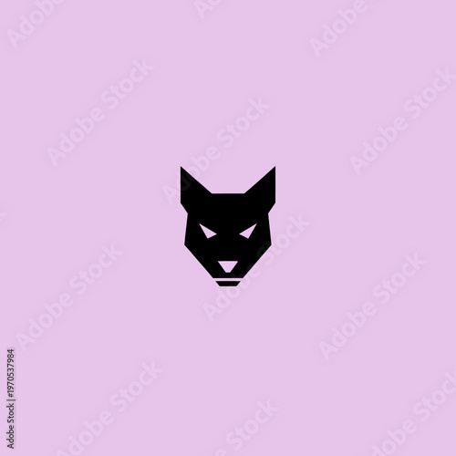 Stylized Black Cat Head Silhouette with Intense Eyes.