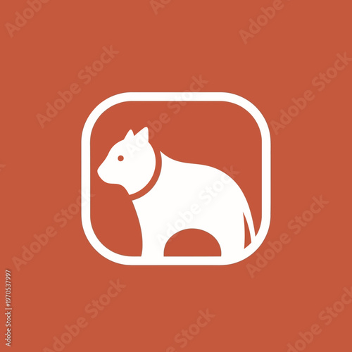 White Cat Silhouette Inside Rounded Square Frame.