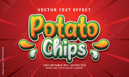 Potato chips 3D editable text effect. Suitable for food product needs.