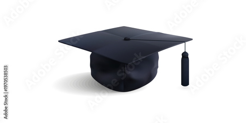 Graduate cap hat with tassel realistic 3d render academic student education symbol celebration graduation ceremony success achievement learning concept