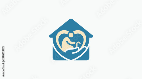 Elderly Care Logo Heart Home And Person Design