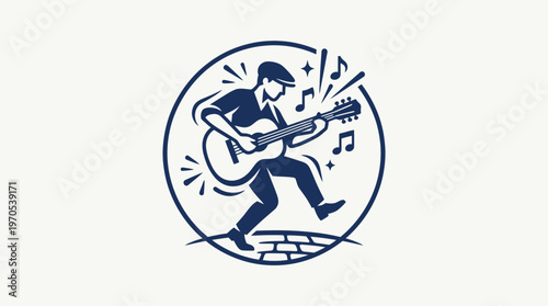 Energetic Musician Playing Guitar in Circle