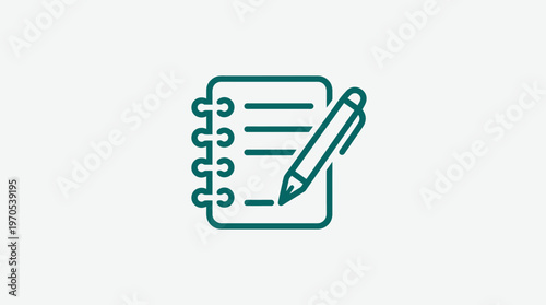 Minimalist Notebook and Pen Icon on White Background