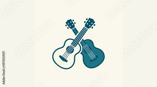 Crossed Acoustic Guitars in Teal on Cream Background