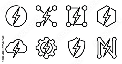 Energy and power management icons featuring lightning bolt symbols for fast charging and electrical use