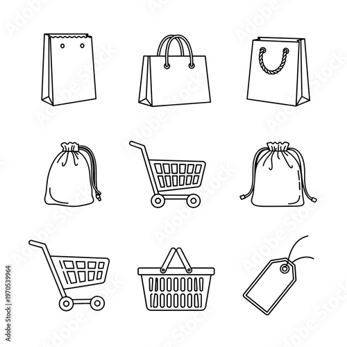 Shopping bags and carts icons.